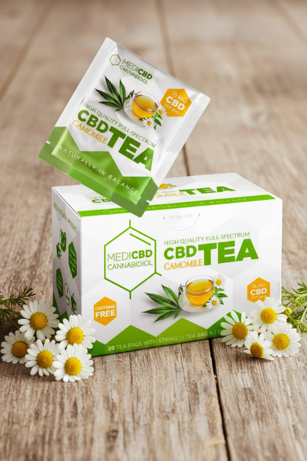 MediCBD CAMOMILE CBD TEA – Tisana con Camomilla e CBD. Le proprietà benefiche del CBD si uniscono a quelle della Camomilla per un effetto calmante e distensivo ottimale