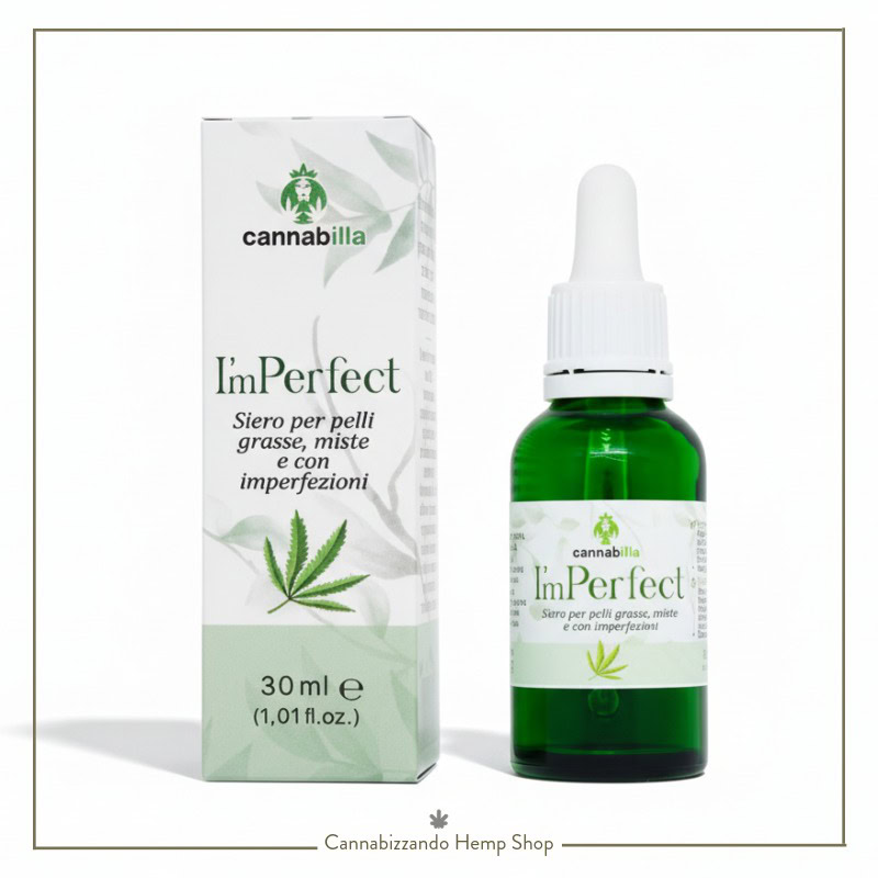 Scopri I'm Perfect di Cannabilla: il siero viso al CBD e Niacinamide per pelle grassa e acneica. Regola il sebo, restringe i pori e schiarisce le macchie