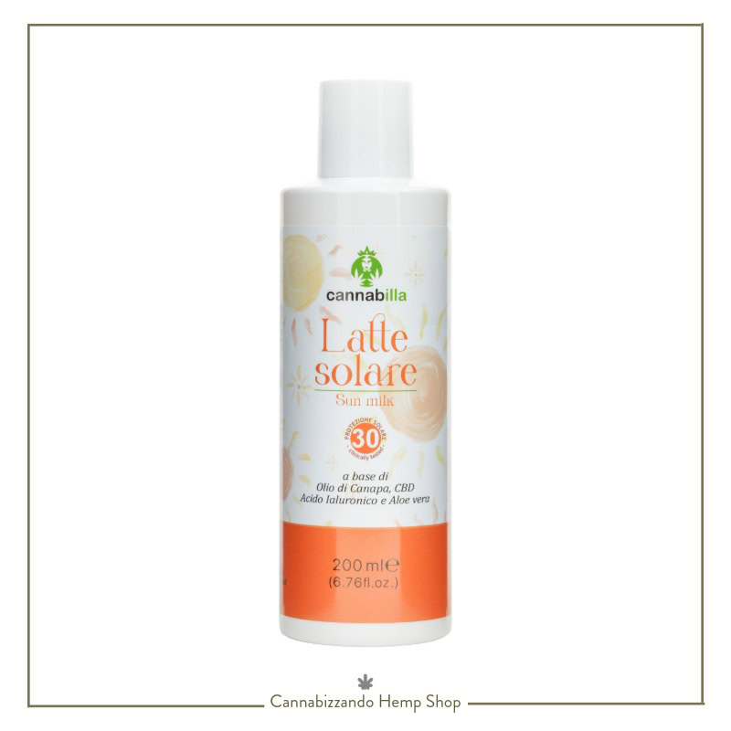 Proteggi e rigenera la pelle con il Latte Solare SPF 30 - Formula idratante con CBD, Niacinamide e Acido Ialuronico. Texture leggera, 100% naturale.