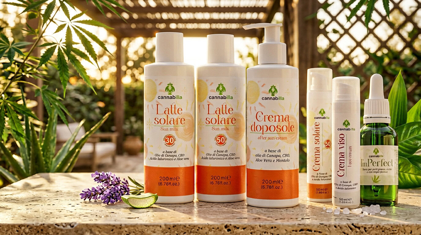 Proteggi e rigenera la tua pelle con i solari e i cosmetici naturali Cannabilla. Formule bio con CBD e olio di canapa dai Monti Sibillini.