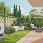 cacher une pompe à chaleur illustration jardin esthétique