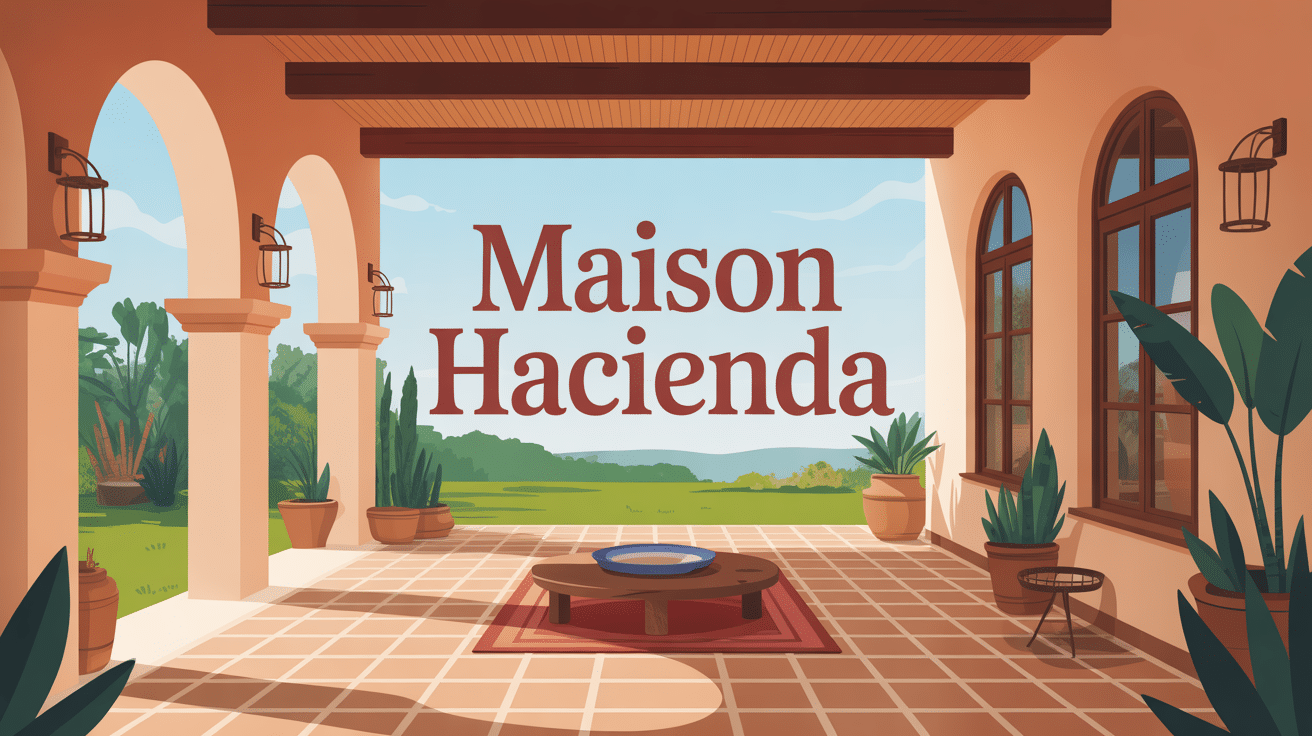 maison hacienda illustration patios lumineux matières naturelles