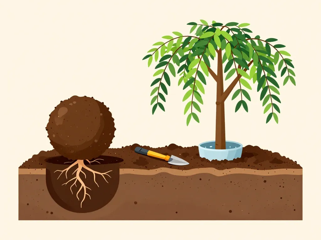 Plantation sophora pleureur trou profond racines compost