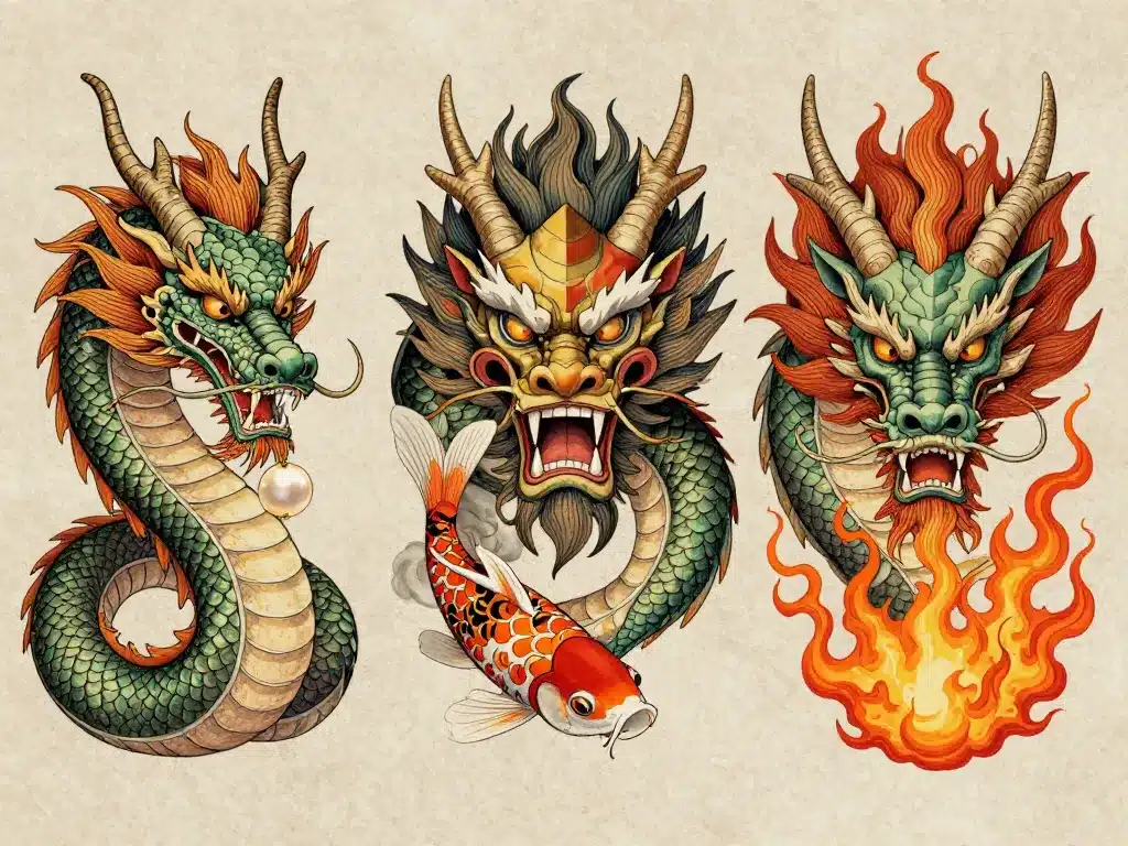comparatif styles tete de dragon chinoise japonaise occidentale