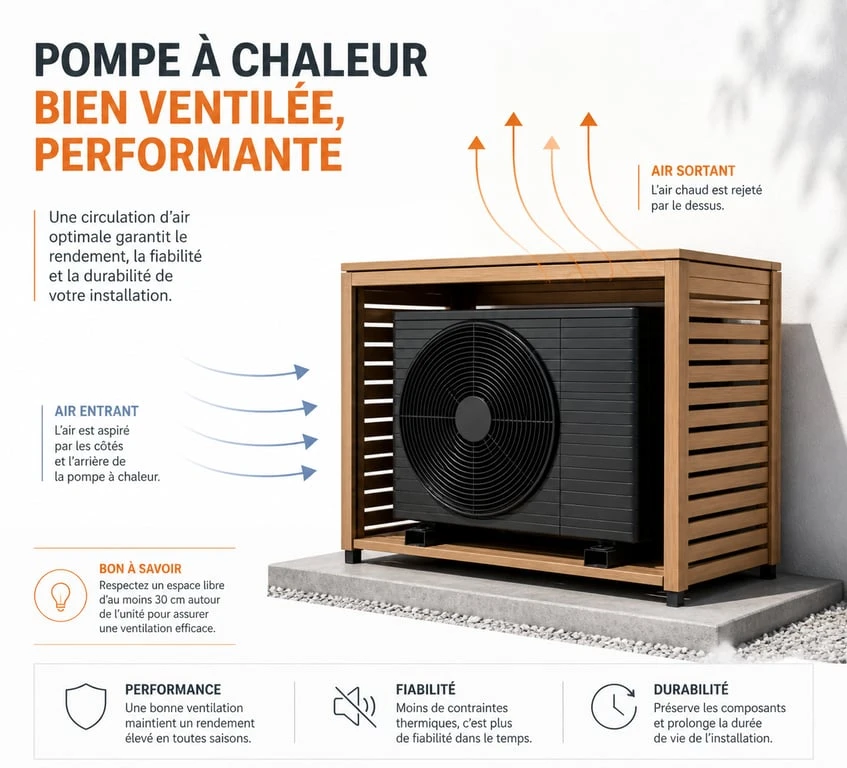 Schéma de circulation d'air pour cache pompe à chaleur