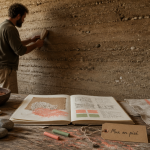 Atelier avec mur en pisé et artisan