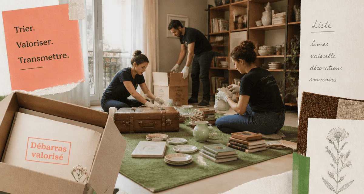 vide appartement équipe trie objets anciens