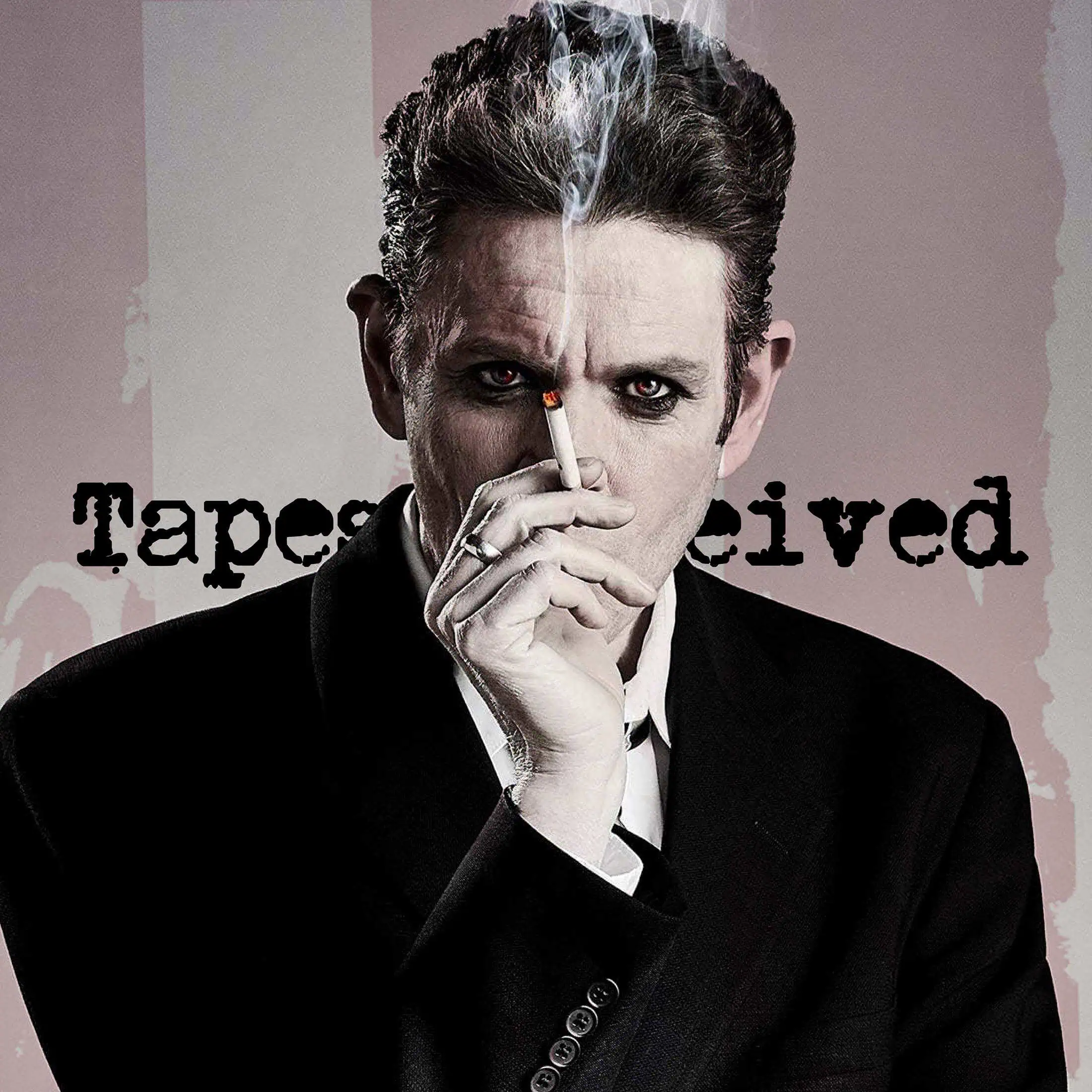 Cassette Culture Tapes Received episosde. Image of Chris Connelly (Fini Tribe) with the words "tapes received" in American Typewriter font behind him