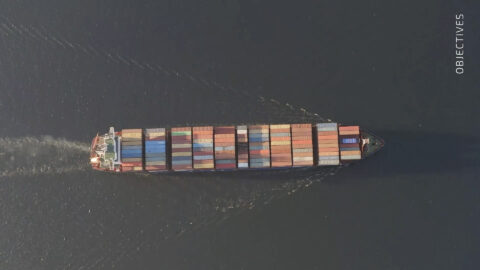 Image of a container ship taken from space