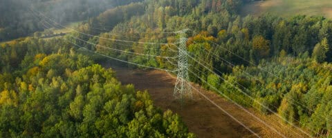 Aerial view of the high voltage power lines