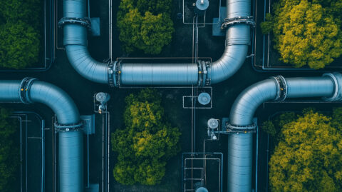 An aerial view of water distribution network pipes