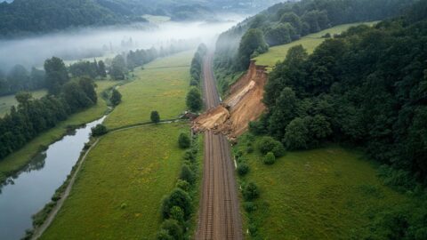Image showing landslide on a rail track highlighting how CATALYST can assist with Monitoring Challenges for Rail Operators