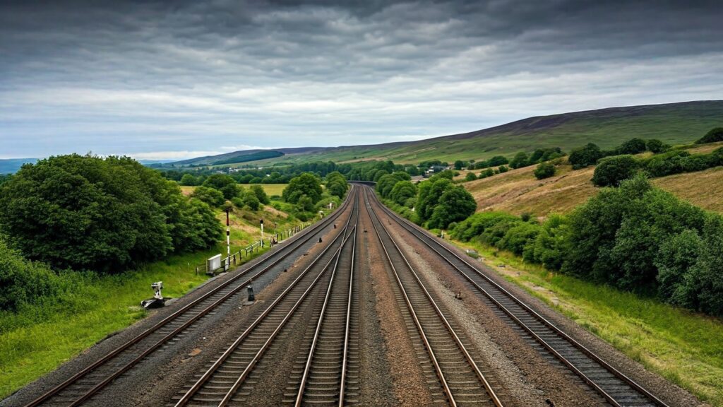 An image of rail tracks through the English countryside: "With climate change increasing conditions that trigger instability, Rail Operators across the globe need monitoring strategies that match the scale of their infrastructure" CATALYST can assist with Monitoring Challenges for Rail Operators
