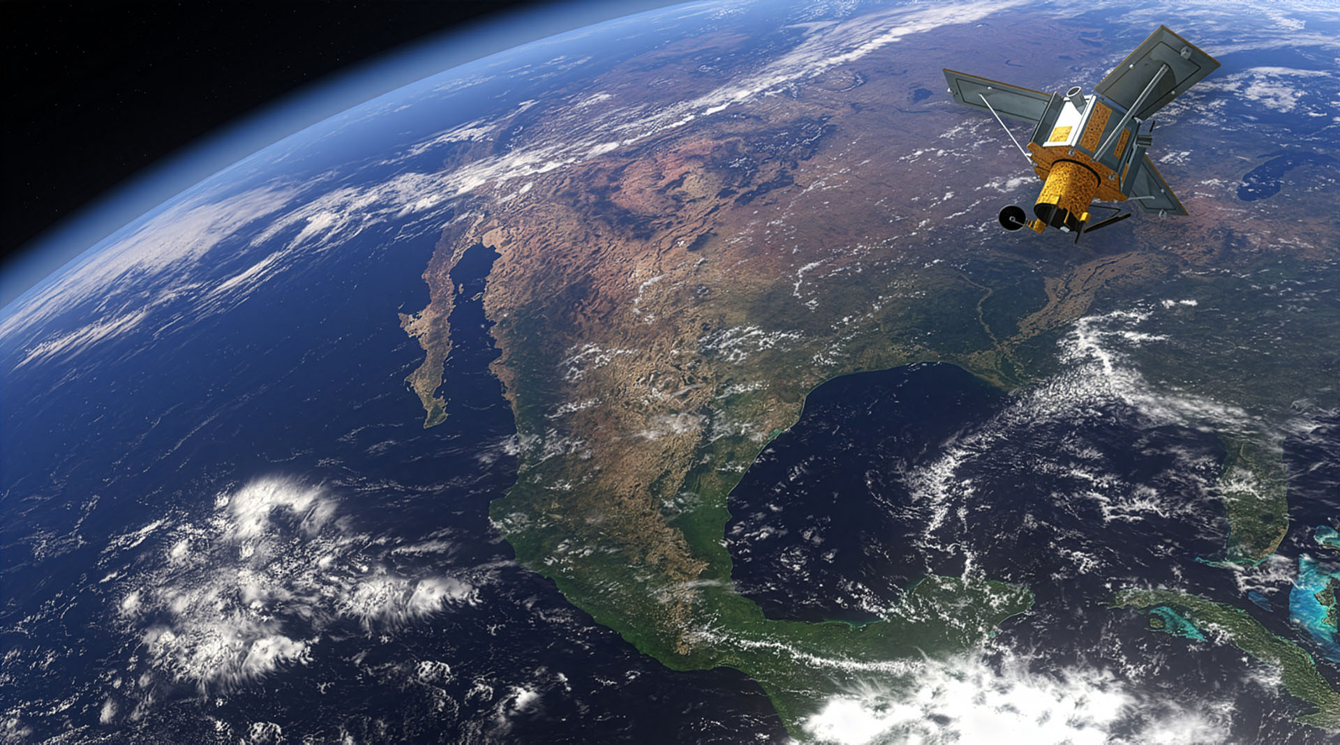 A satellite in orbit around the earth, scanning Central America