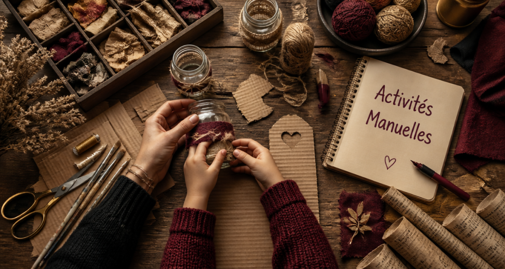 Faire des activités manuelles upcycling avec enfants sur table