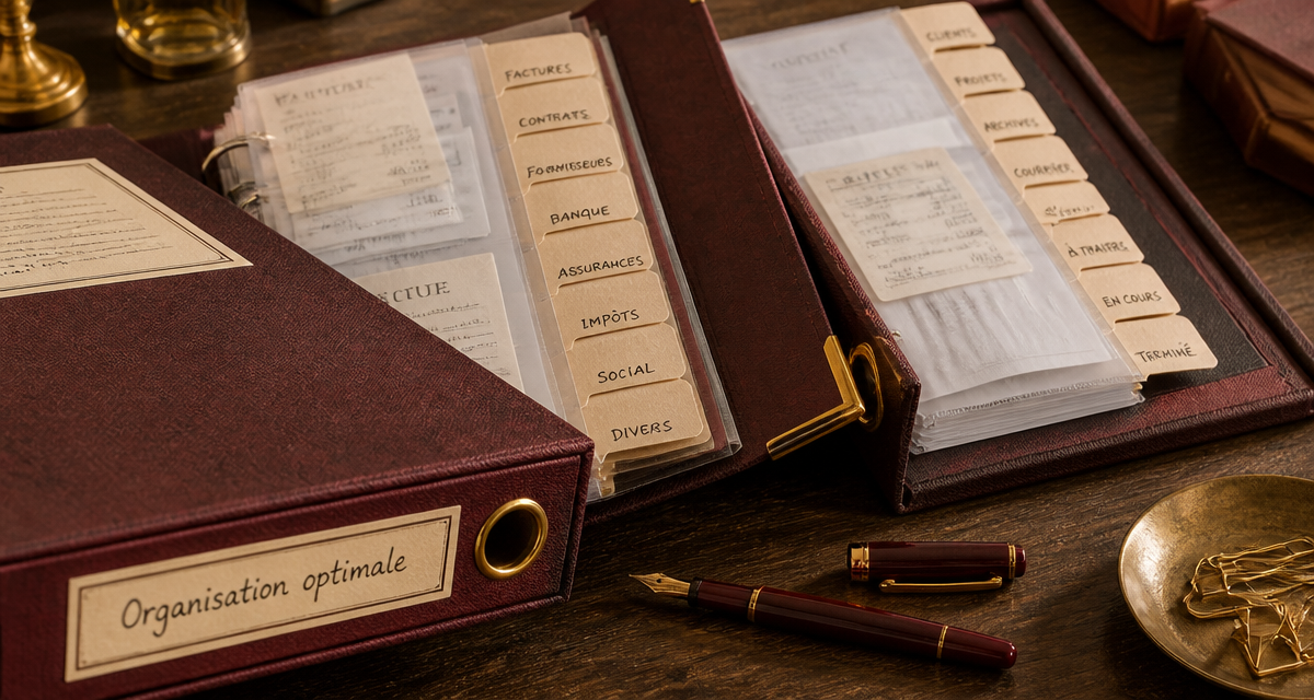 organisation classeur avec intercalaires sur bureau