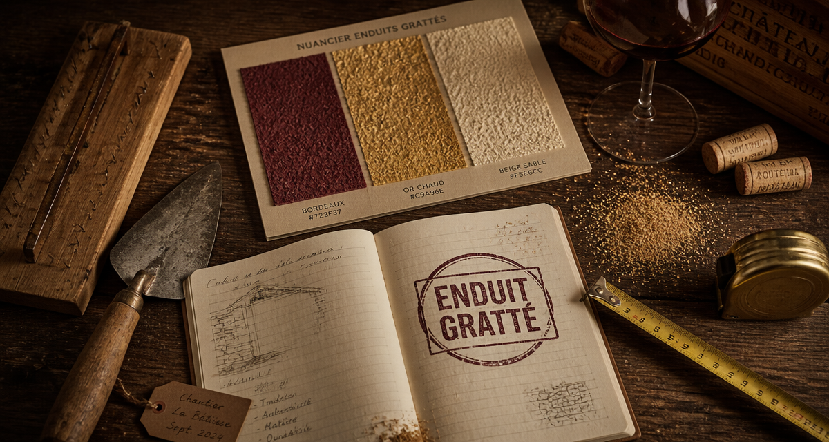 outils enduit gratte et nuancier sur table