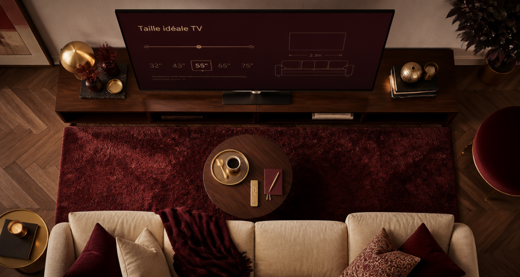 quelle taille de tv choisir pour un salon image flat-lay