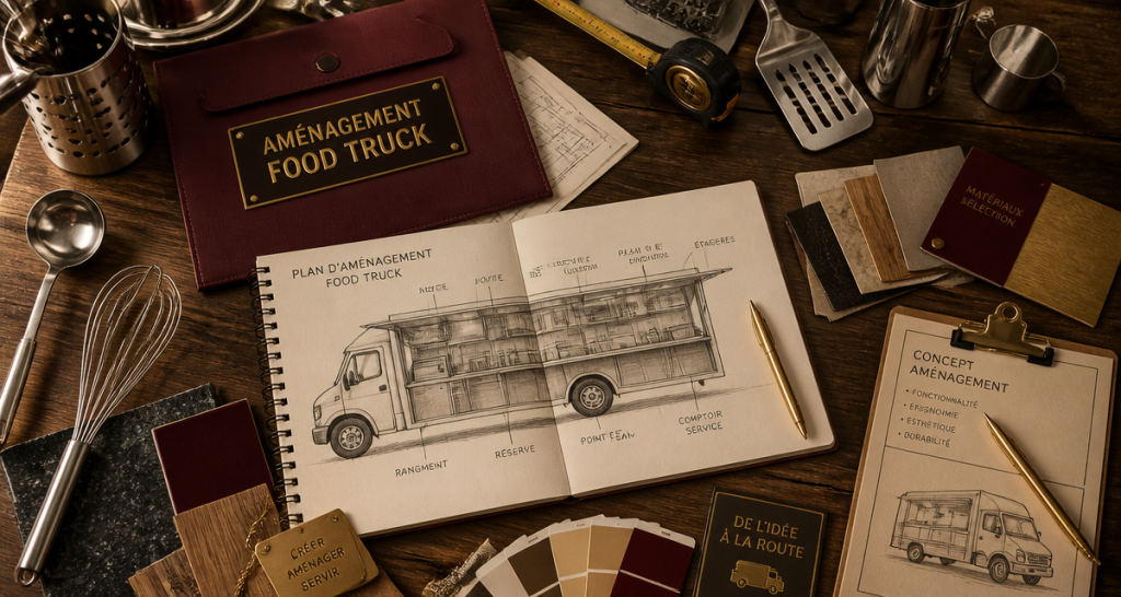 aménagement food truck plan de travail et outils
