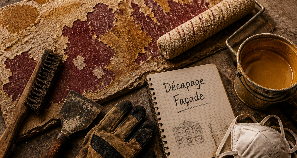decaper facade peinture outils sur plan de travail