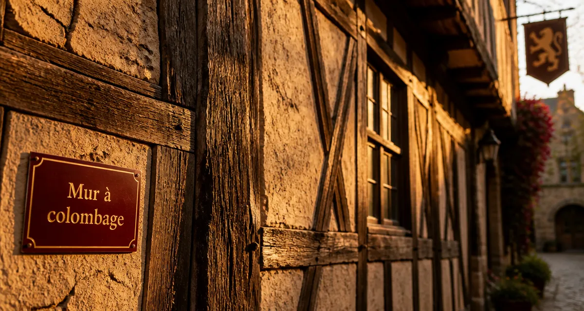 Mur colombage en bois et torchis en façade ancienne