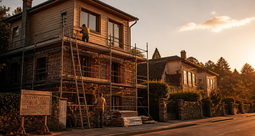 Surélévation maison et voisinage en quartier résidentiel