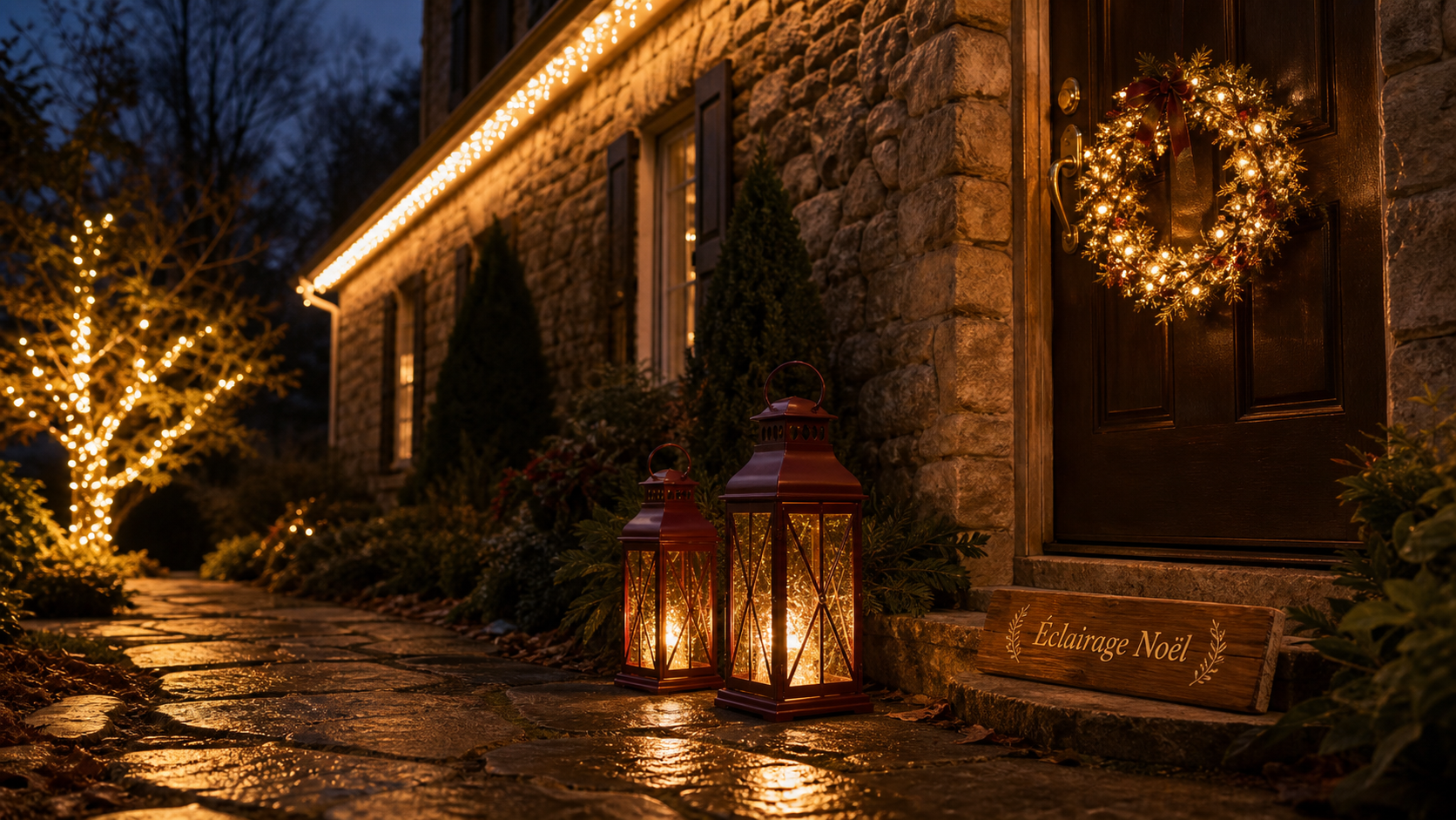 Decoration noel exterieur LED IP44 : guirlande et couronne lumineuses