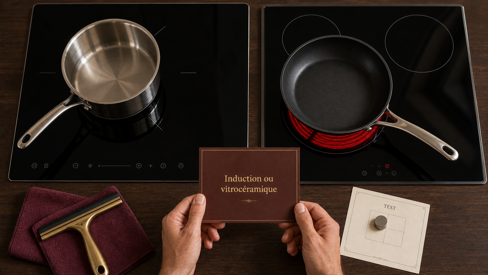 Difference entre induction et vitrocéramique : induction avec casserole ferromagnétique, vitrocéramique radiant visible