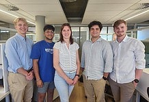 The first cohort of students in the Data Science Programme at Stellenbosch University (SU) graduated this week. This group, which graduated in the Computer Science focal area, were mentored by Debbie Vigario, Head of Engineering at the Shoprite Group’s Data Analytics Office. The students are, from left to right, Dirk Hoffmann, Shriyan Singh, Steffan Schoonbee, and Günther Tonitz. Franco Uys was absent when the photo was taken.  Image: Wiida Fourie-Basson