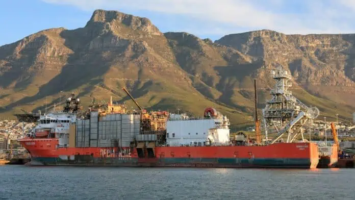 The MV Benguela Gem docked at Cape Town harbour, ready to receive its latest subsea technology upgrade.