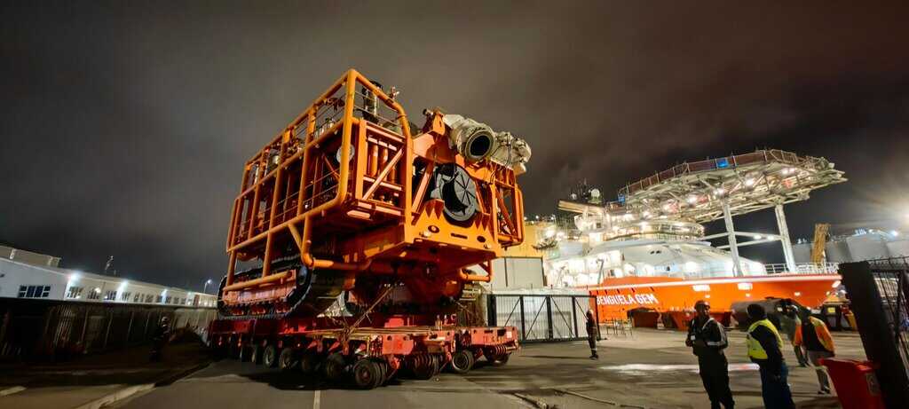 The Next Generation Crawler (NGC) arrives at the dry dock, prepared for installation on the MV Benguela Gem ahead of its deployment offshore.