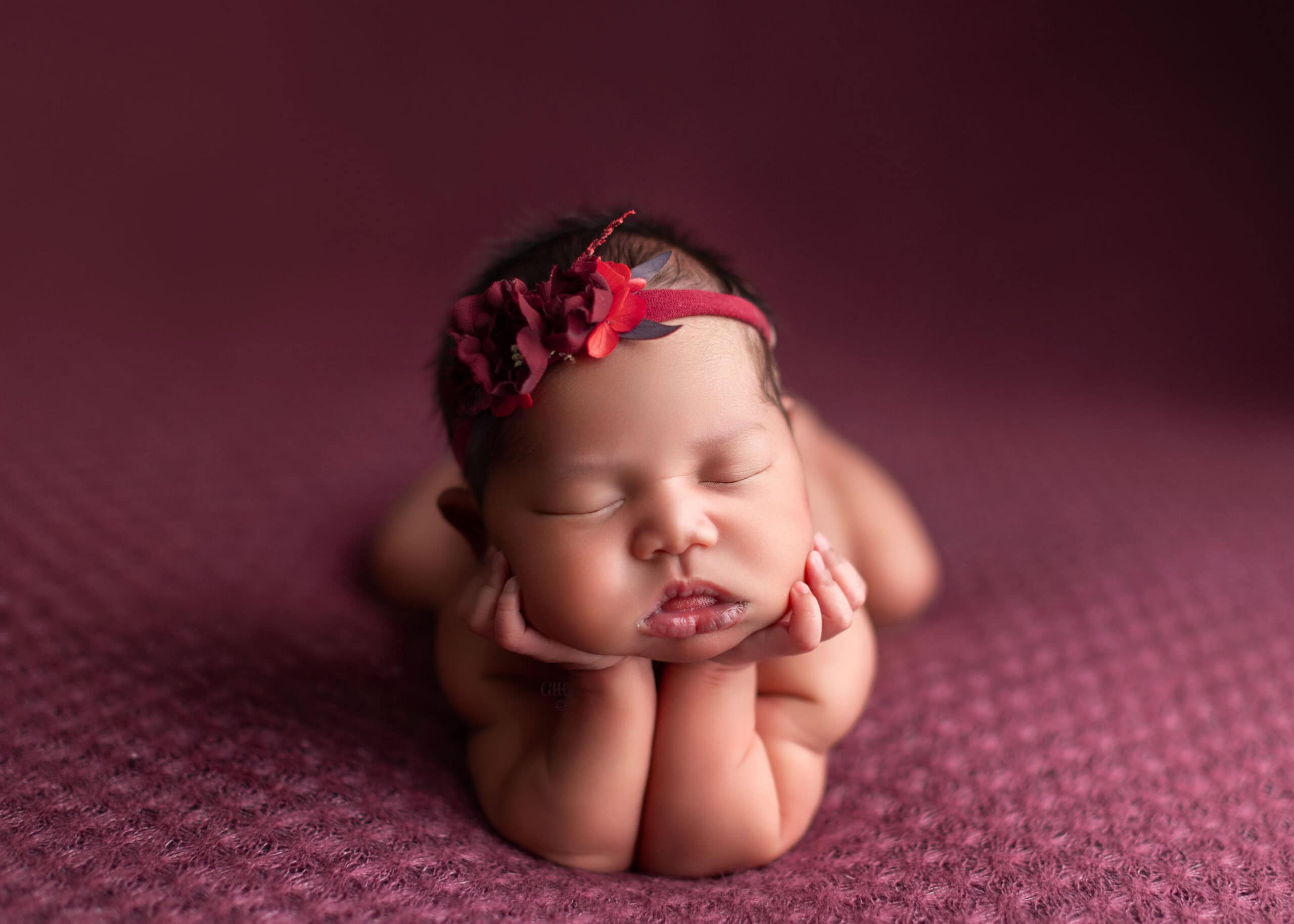 Newborn froggy photo for baby girl in red