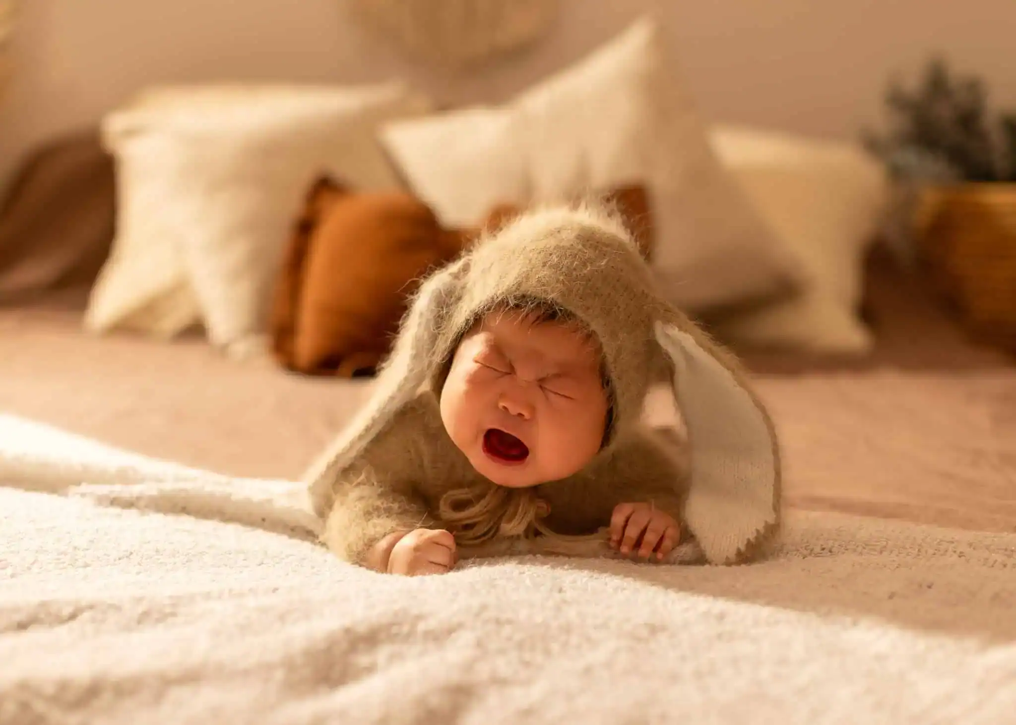 Edmonton baby milestone photography, crying baby