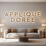 applique dorée illuminée mur blanc salon moderne