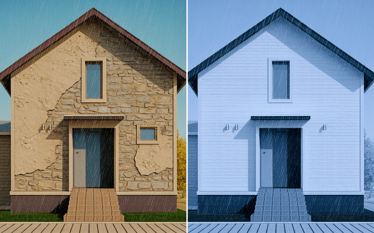 Comparatif façade bande de propreté maison salissures