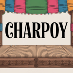 Charpoy traditionnel en bois et cordes illustré avec éléments déco indiens