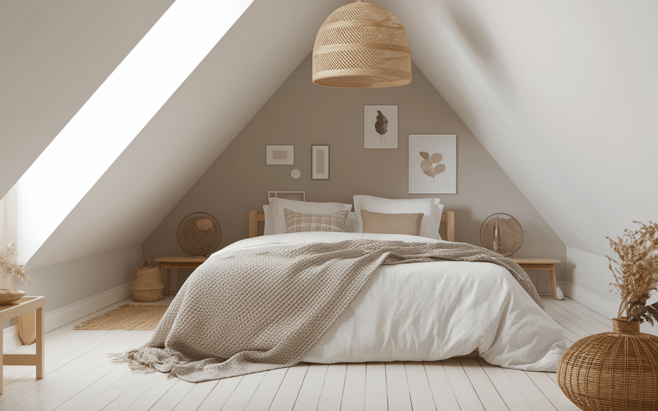 Lit avec ciel de lit moustiquaire dans chambre paisible