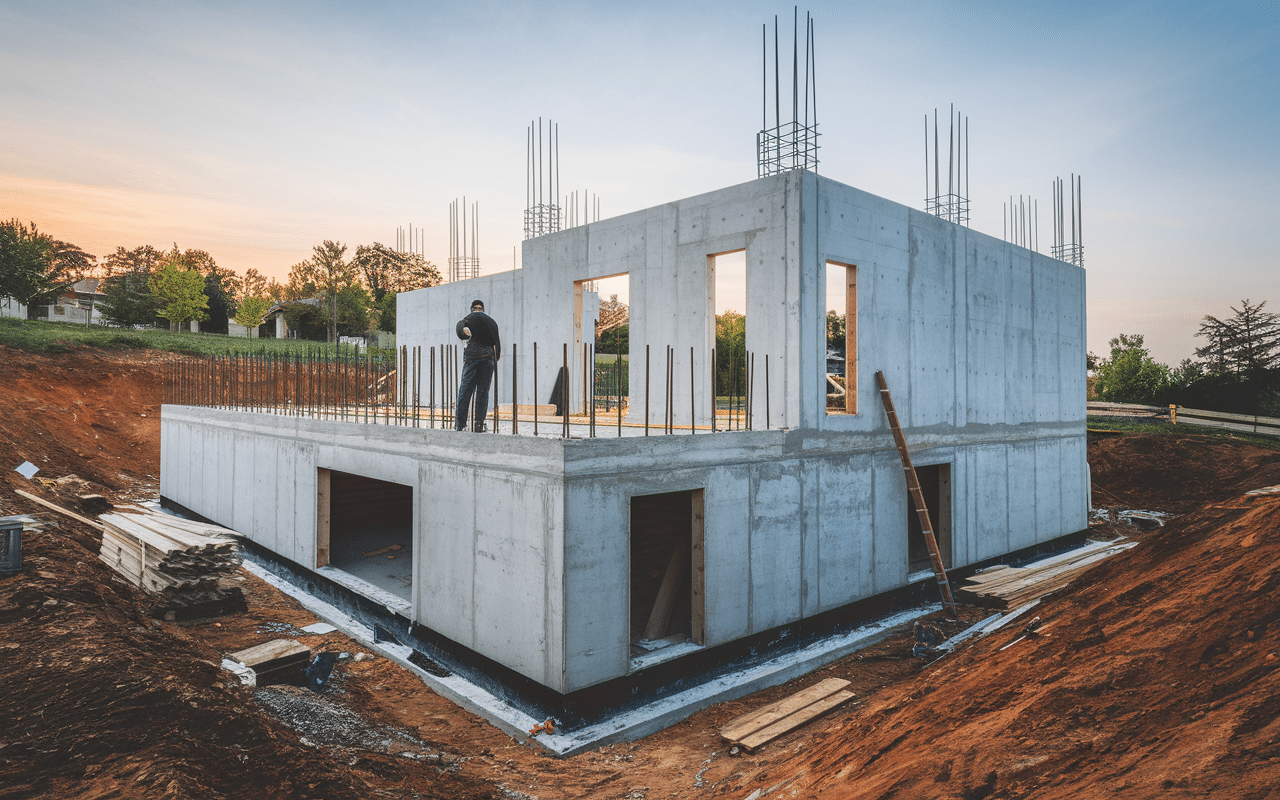 Chantier maison en l fondations béton sur pente
