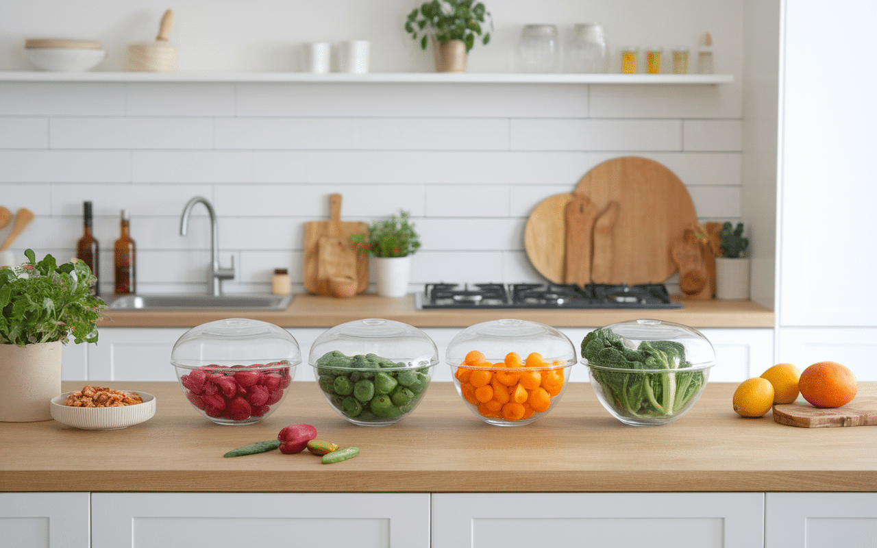 Couvercle en silicone sur bols aliments frais zéro déchet