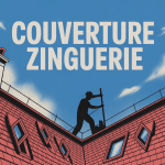 Vue technique couverture zinguerie avec toiture et gouttières