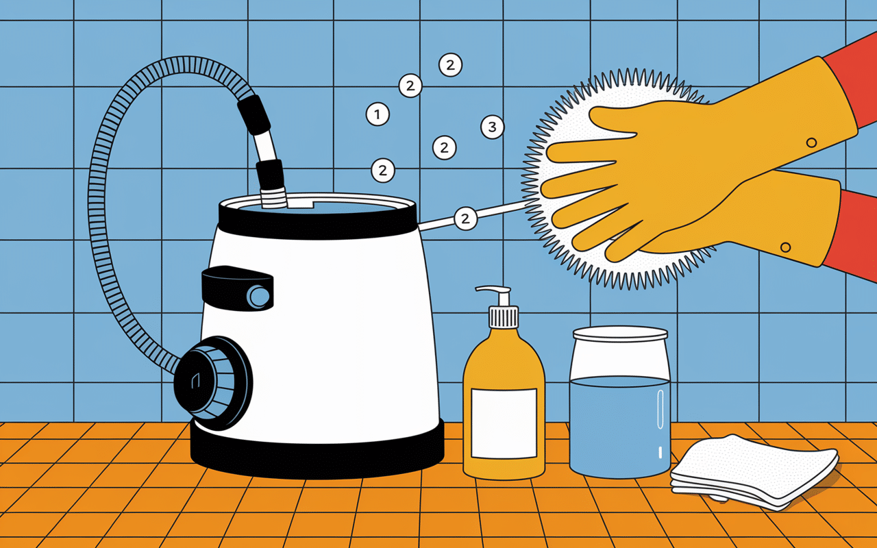 Étapes de détartrage centrale vapeur Calor Express Anti Calc en cours