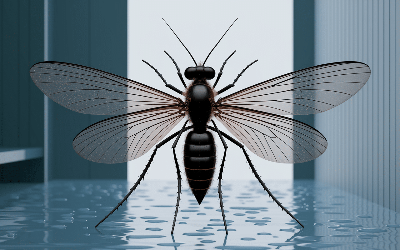 Gros plan petite mouche d'humidité sur surface humide