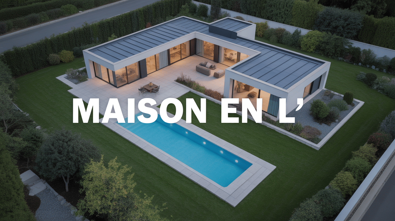 Vue aérienne maison en l contemporaine avec terrasse centrale