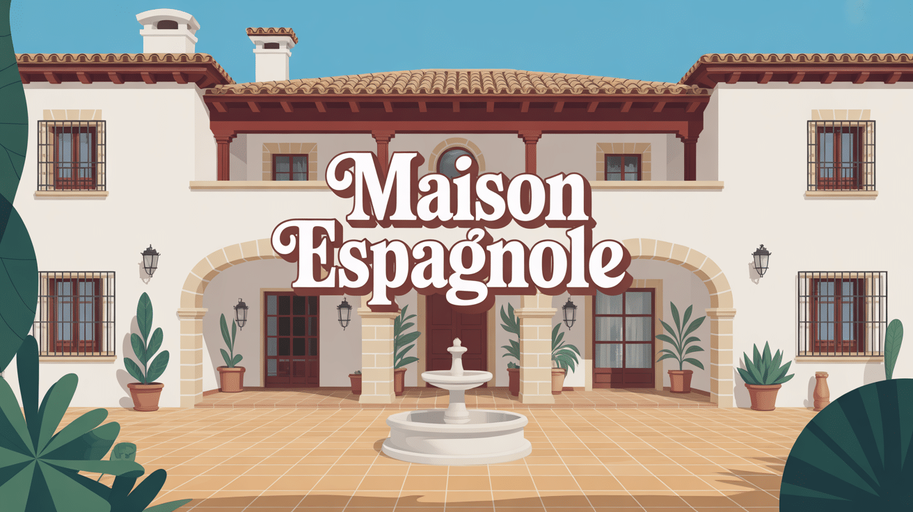 maison espagnole murs blancs toit tuiles rouges patio arches