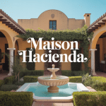 maison hacienda avec patio central, murs ocre, toit tuiles
