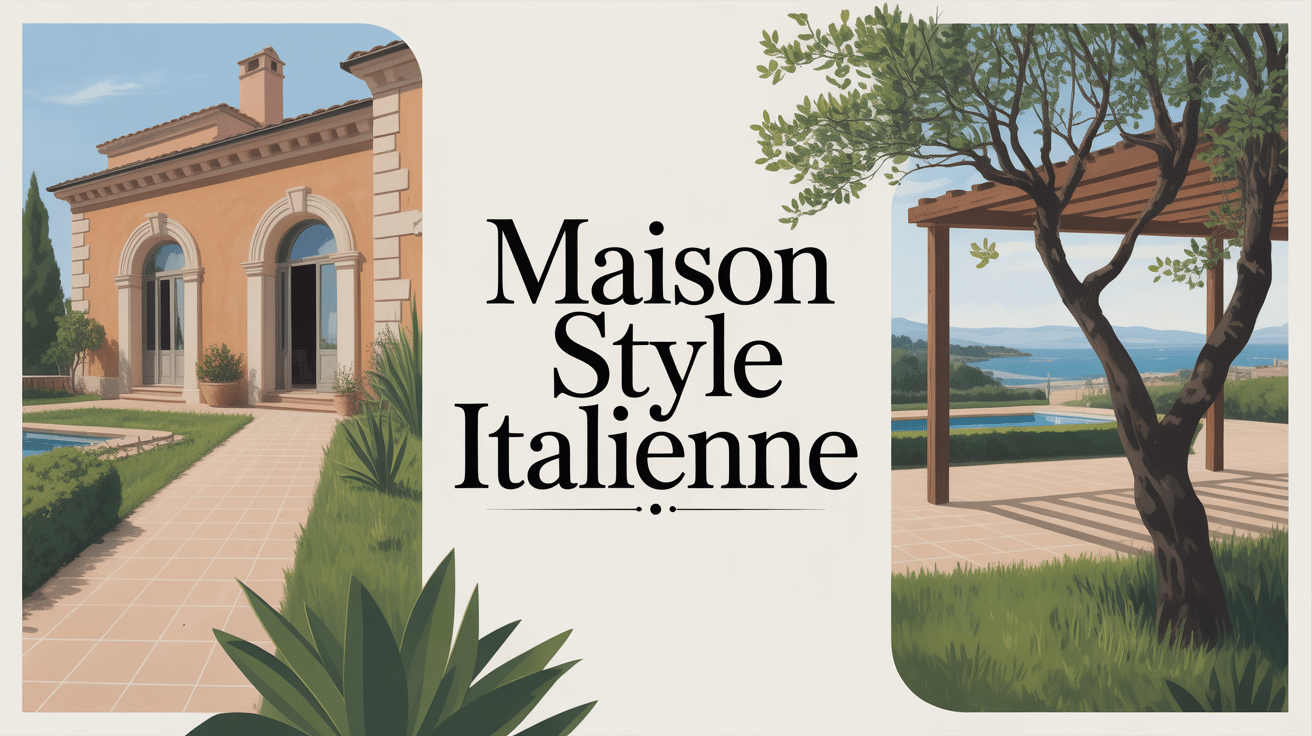 Maison style italienne avec façade pierre ocre, tuiles terre cuite, olivier et pergola