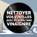 nettoyer vinyle vinaigre blanc illustration bouteille chiffon