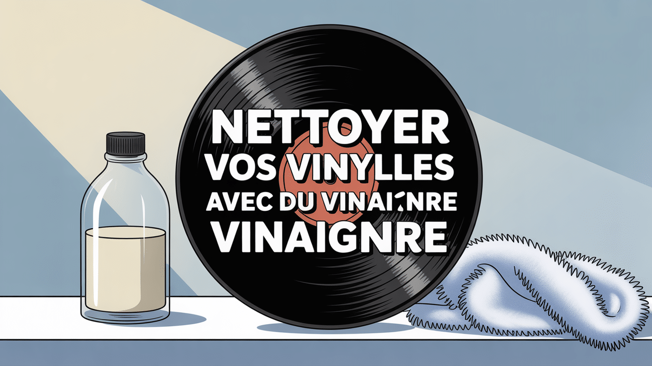 nettoyer vinyle vinaigre blanc illustration bouteille chiffon
