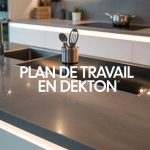 Plan de travail en dekton gris cuisine moderne