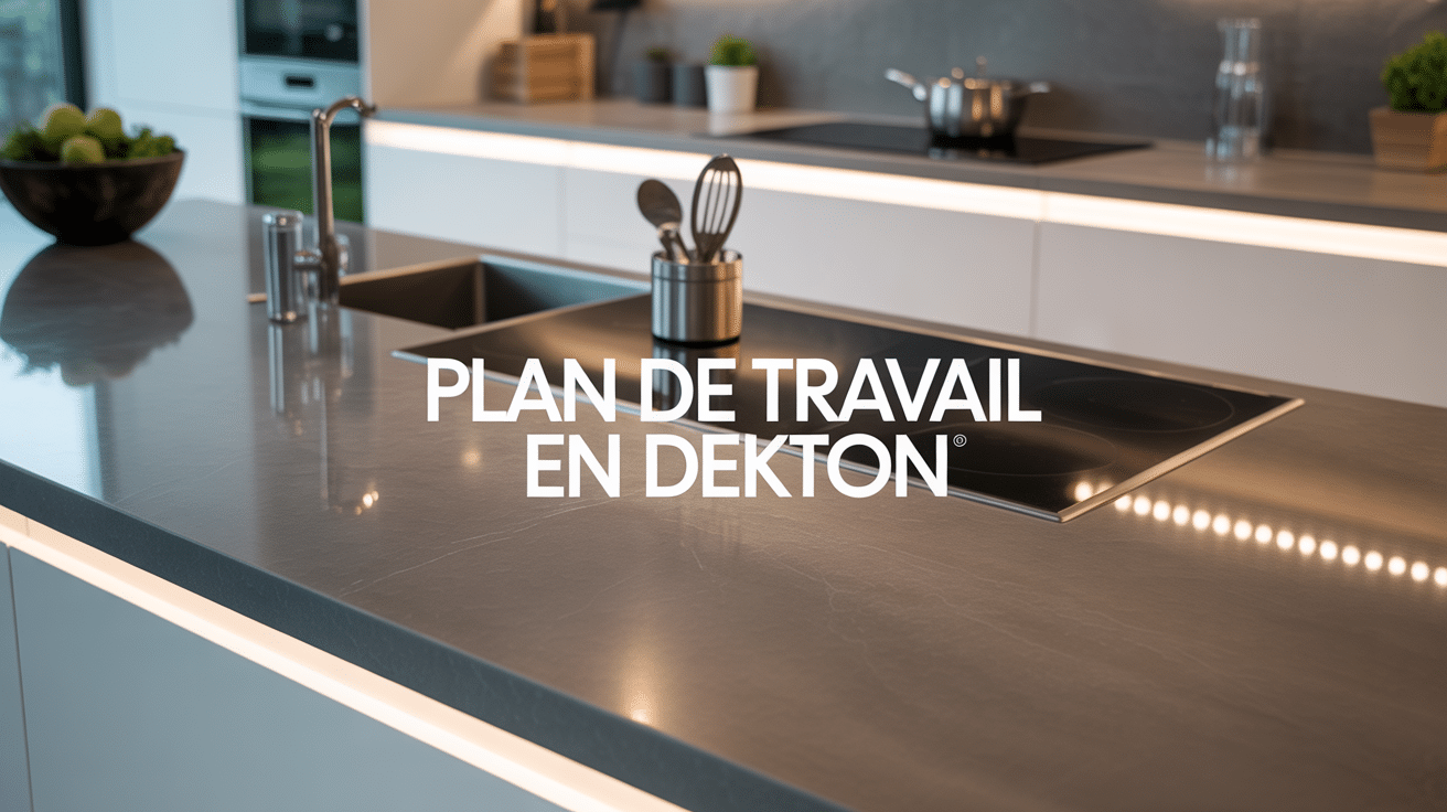 Plan de travail en dekton gris cuisine moderne